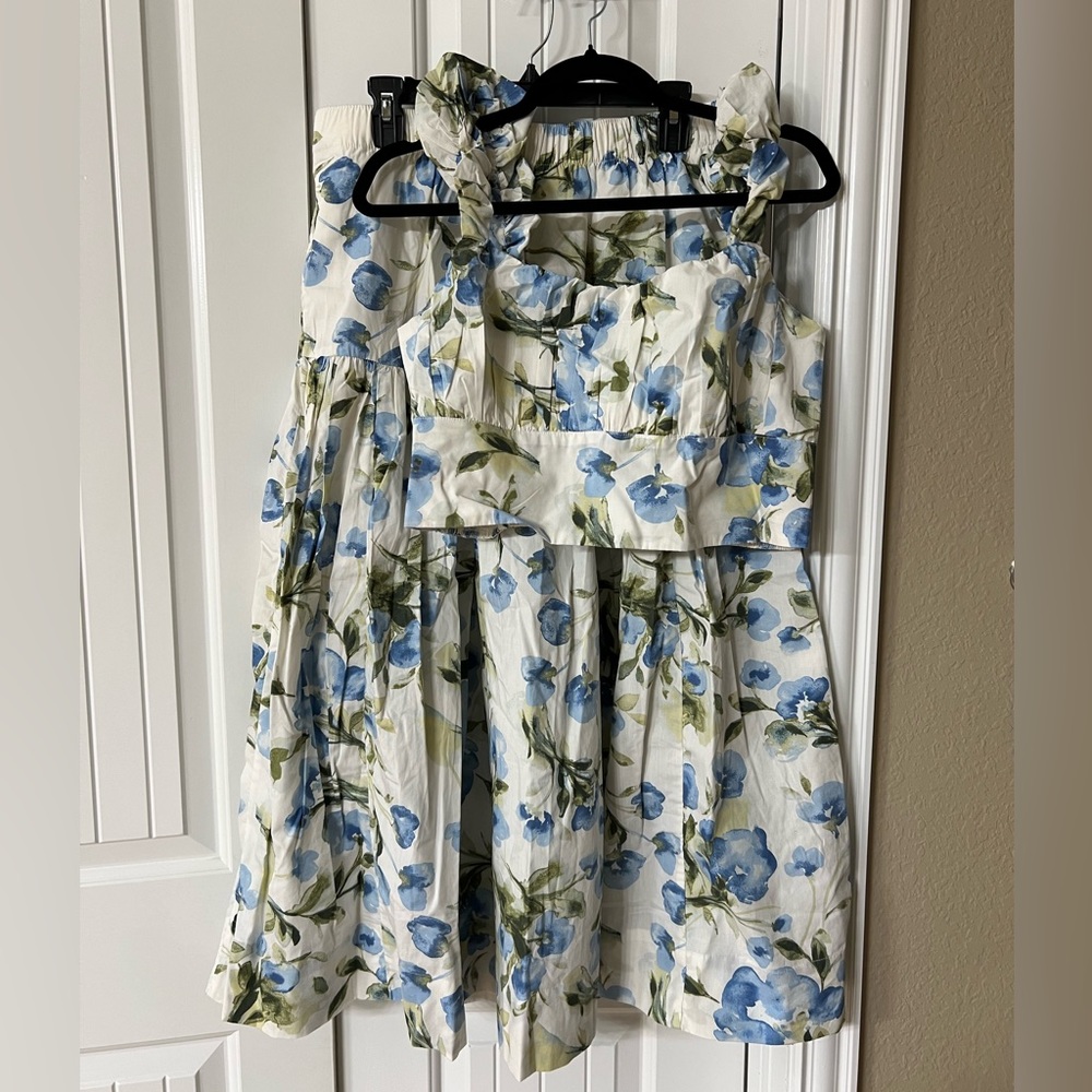Abercrombie & Fitch Poplin Midi Skirt Matching Set NWT- Blue Floral